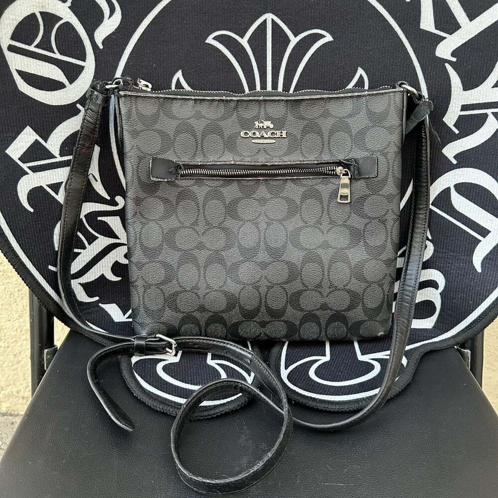 Coach Signature File Crossbody Bag Black Leather
